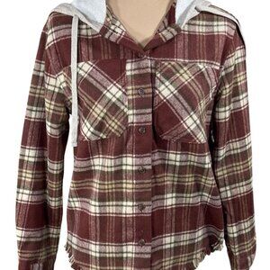 New Wallflower Flannel Jacket Hoodie Size XS Extra Small Shacket Juniors
